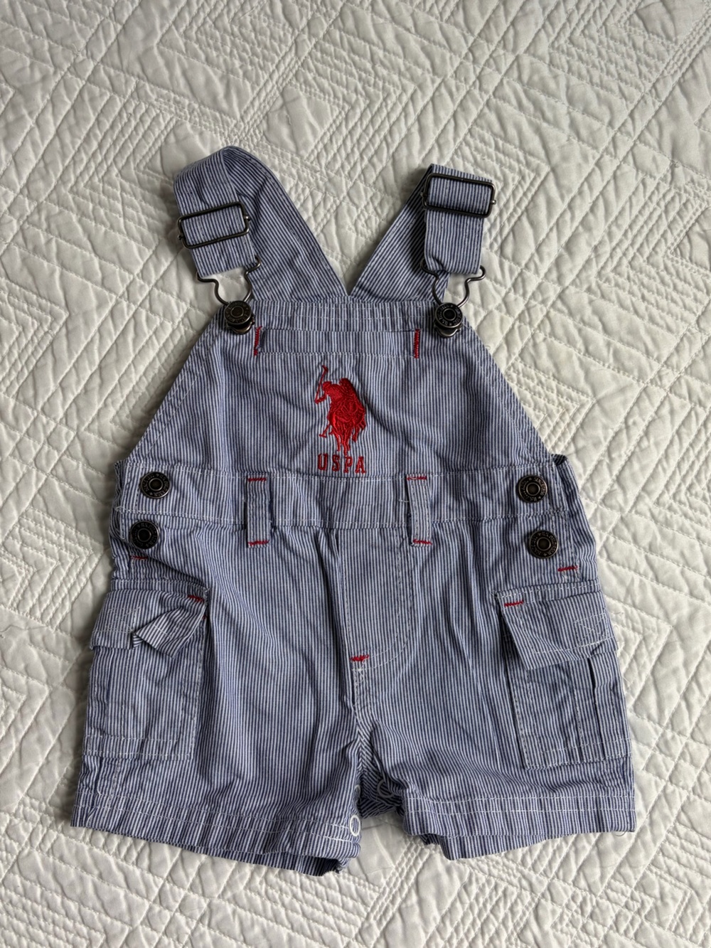 U.S. Polo Assn. Blue & White Pinstripe Kids One-Piece 100% Cotton Overalls